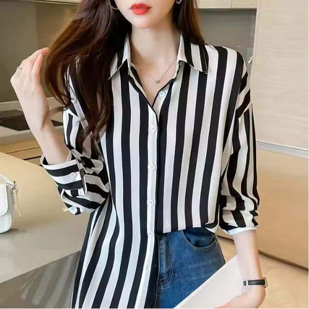 Womens Long Sleeve Striped Shirt