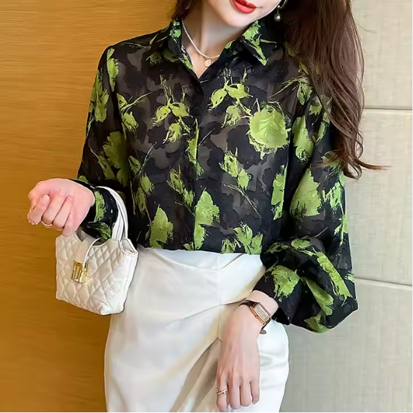 Floral Print Womens Long Sleeve Shirt