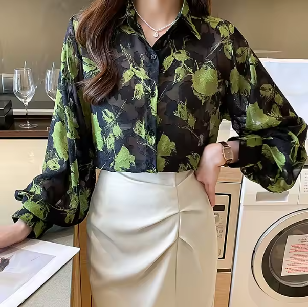 Floral Print Womens Long Sleeve Shirt