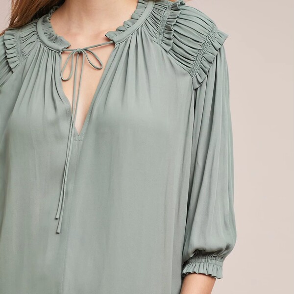 Whoelsale 3 Pcs of Satin Ruffled V Neck Blouse 
