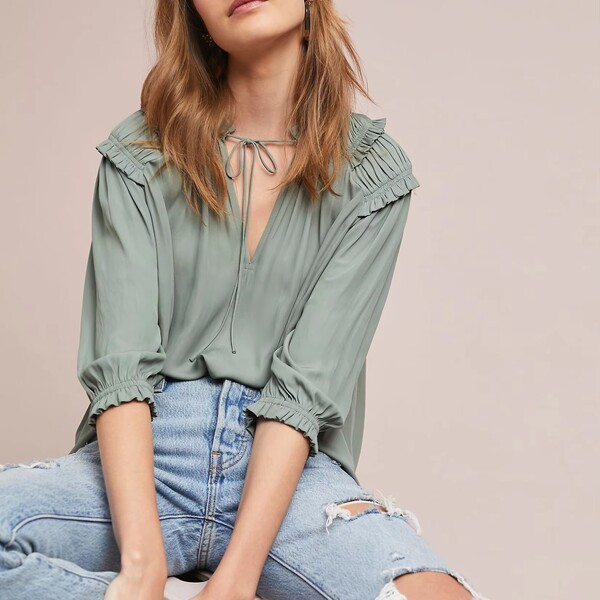 Whoelsale 3 Pcs of Satin Ruffled V Neck Blouse 