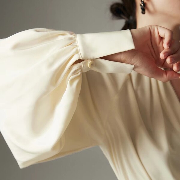 French Standing Collar Lantern Sleeve Shirt