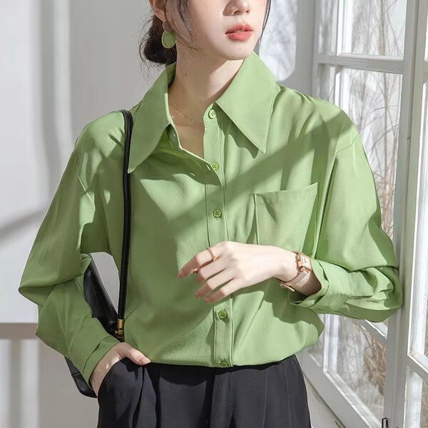 Womens Solid Color Casual Shirt