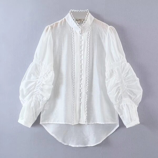 Stand up Collar Long Sleeve Button Down Shirt