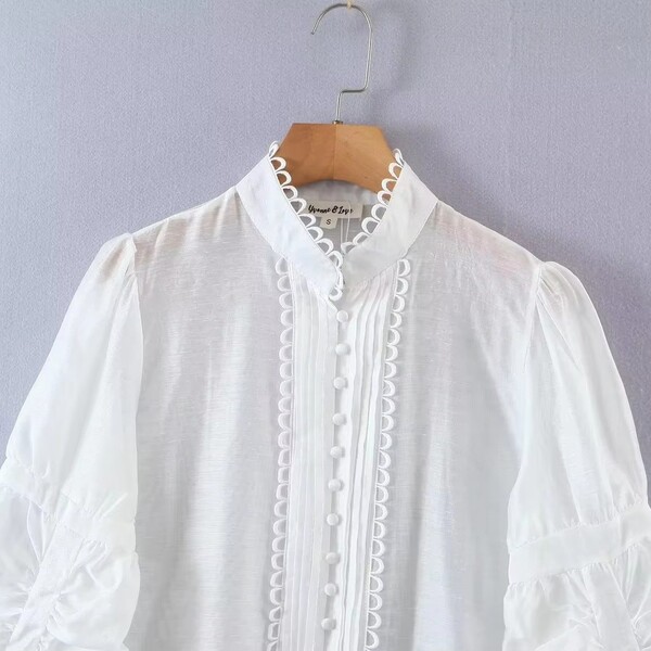 Stand up Collar Long Sleeve Button Down Shirt