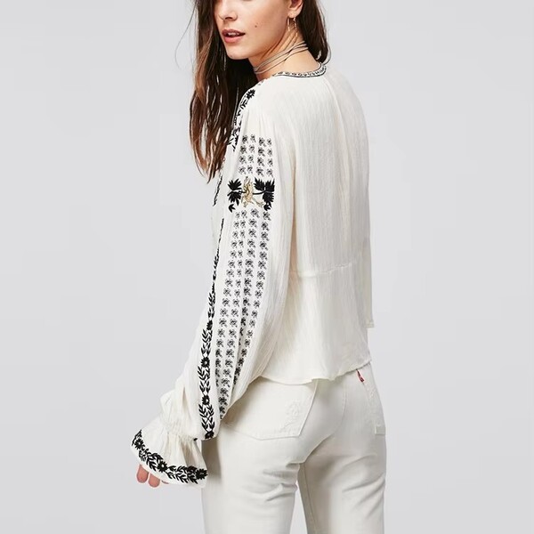 Casual Embroidered Long Sleeve Ladies Shirt