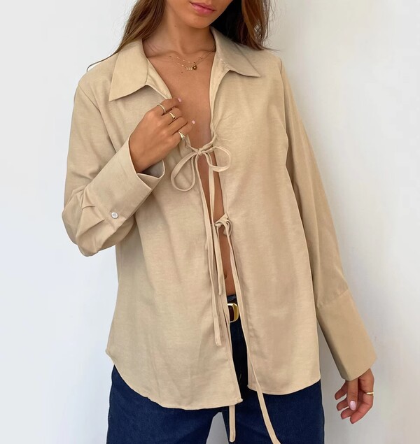 Wholesale 2 Pcs of Womens Fall Fashion Tie Shirt