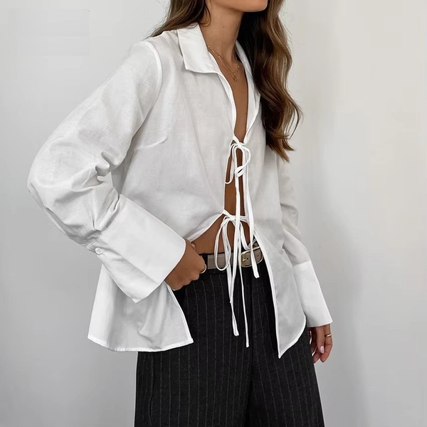 Wholesale 2 Pcs of Womens Fall Fashion Tie Shirt