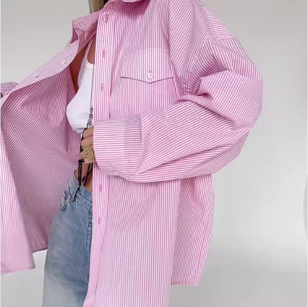 Ladylike Elegant Pink Striped Shirt