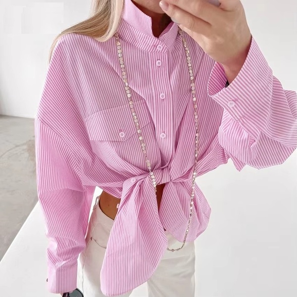 Ladylike Elegant Pink Striped Shirt
