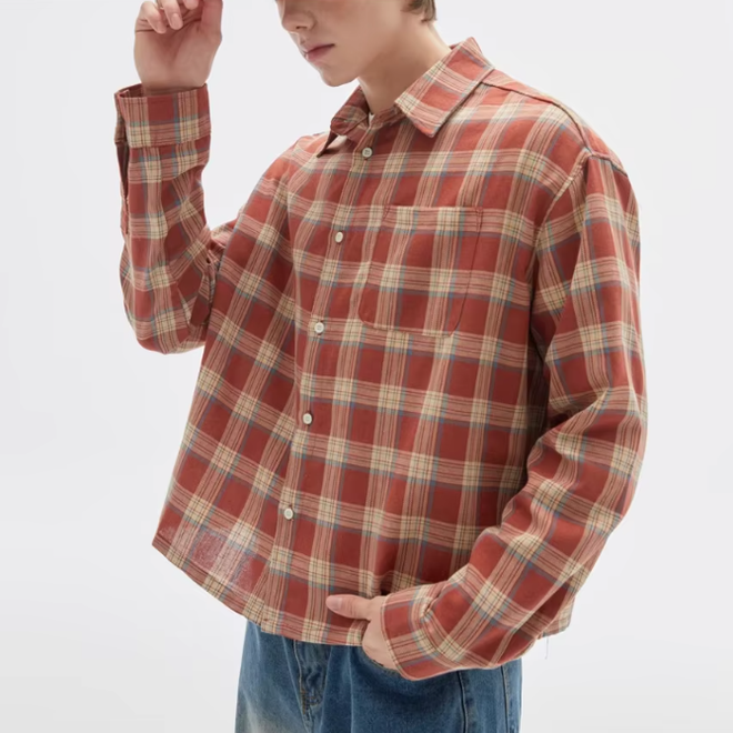 Wholesale 2 Pcs of Autumn Cotton Flannel Printed Mens Long Sleeved Shirt