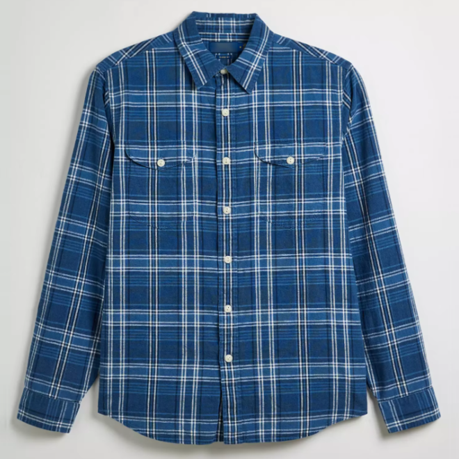 Long Sleeve Plaid Pattern Linen Cotton Blend Shirt