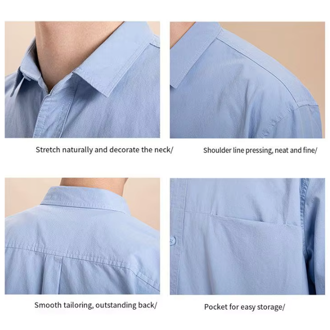 Mens Long Sleeve Solid Color Cotton Shirt
