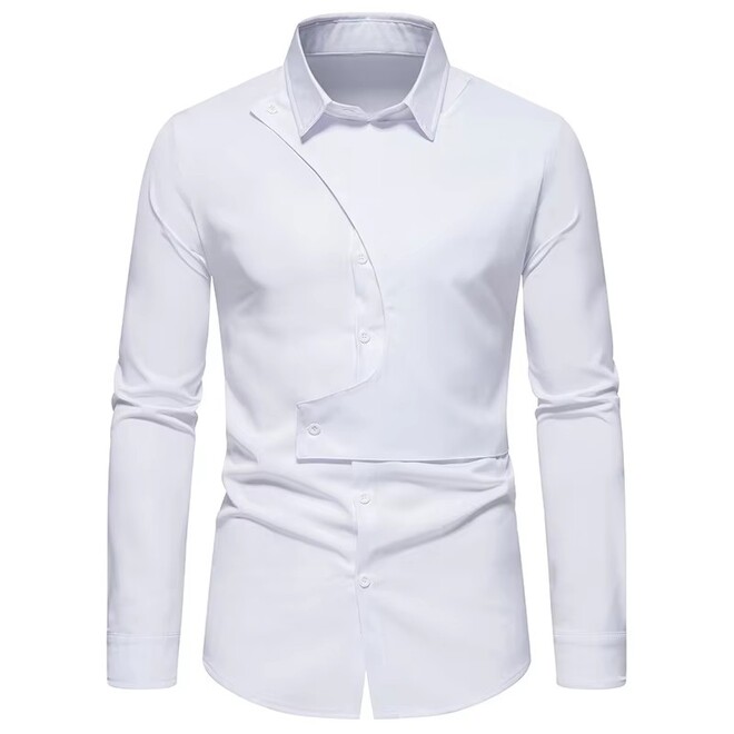 Wholesale 2 Pcs of Mens Casual Long Sleeve Shirt with Diagonal Button and Henry Collar