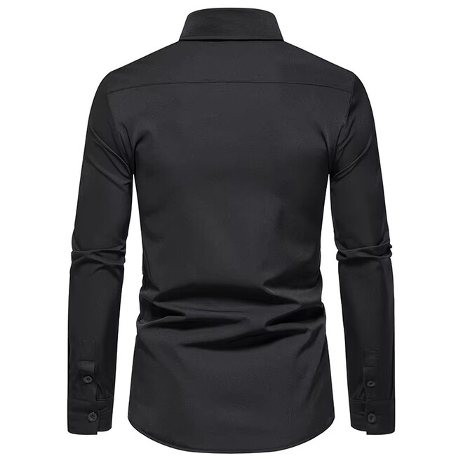 Wholesale 2 Pcs of Mens Casual Long Sleeve Shirt with Diagonal Button and Henry Collar