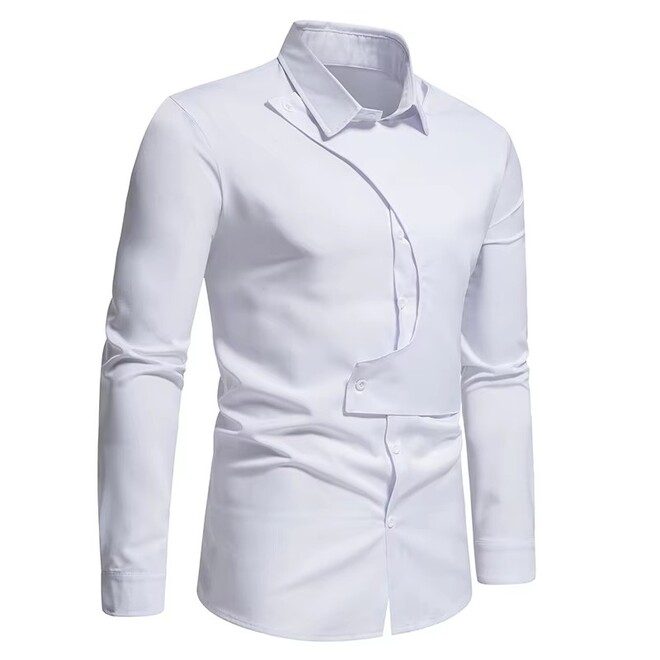 Wholesale 2 Pcs of Mens Casual Long Sleeve Shirt with Diagonal Button and Henry Collar