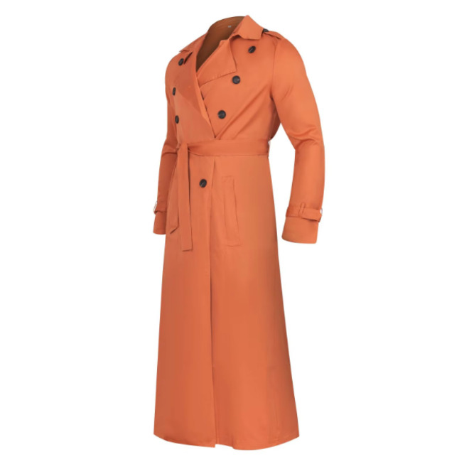 Fashionable Side Seam slip Pockets Autumn Double Breasted Long Trench Coat