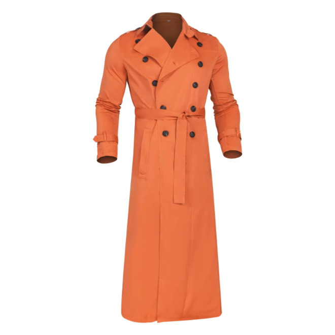 Fashionable Side Seam slip Pockets Autumn Double Breasted Long Trench Coat