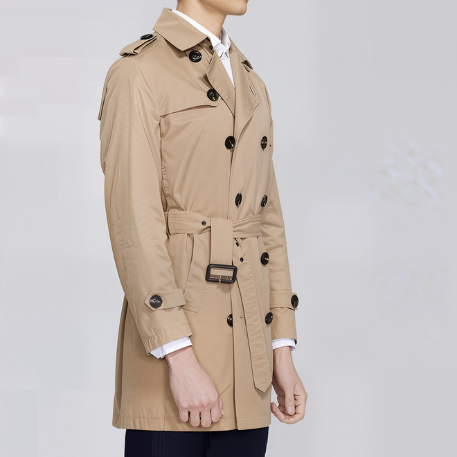 Mens Thickened Long Double Breasted Trench Coat