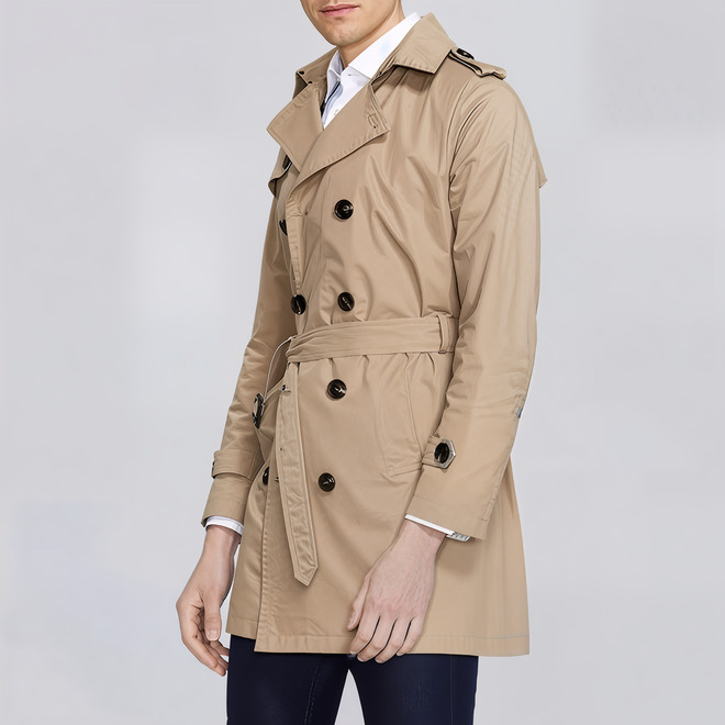 Mens Thickened Long Double Breasted Trench Coat