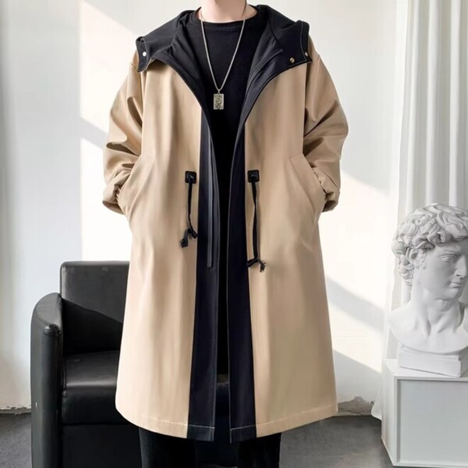 Wholesale 2 Pcs of Mens Windproof Long Hooded Windbreaker