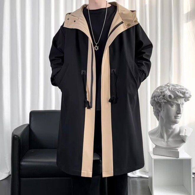 Wholesale 2 Pcs of Mens Windproof Long Hooded Windbreaker
