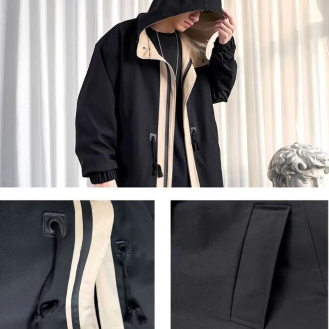 Wholesale 2 Pcs of Mens Windproof Long Hooded Windbreaker