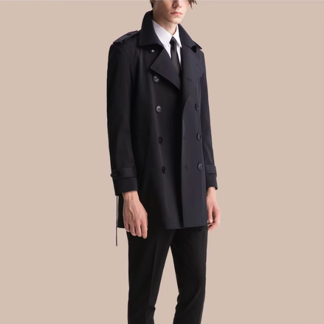 British Style Mens Mid Length Double Breasted Slim Fit Trench Coat