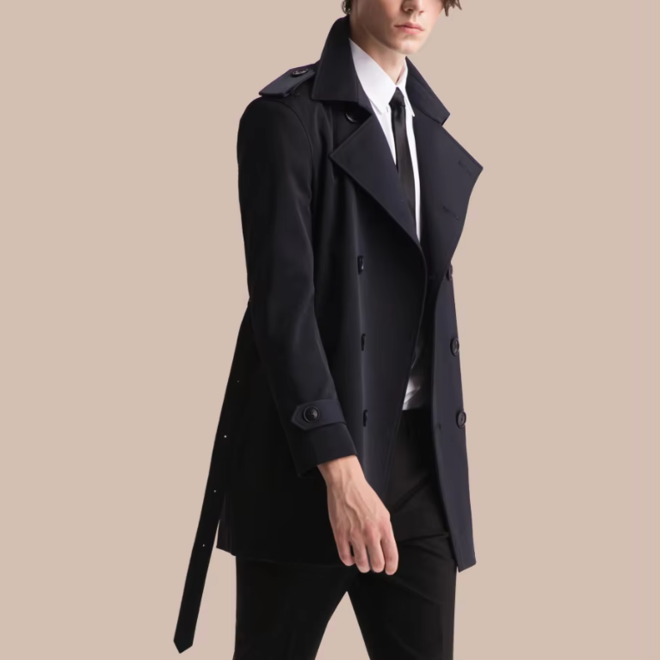 British Style Mens Mid Length Double Breasted Slim Fit Trench Coat
