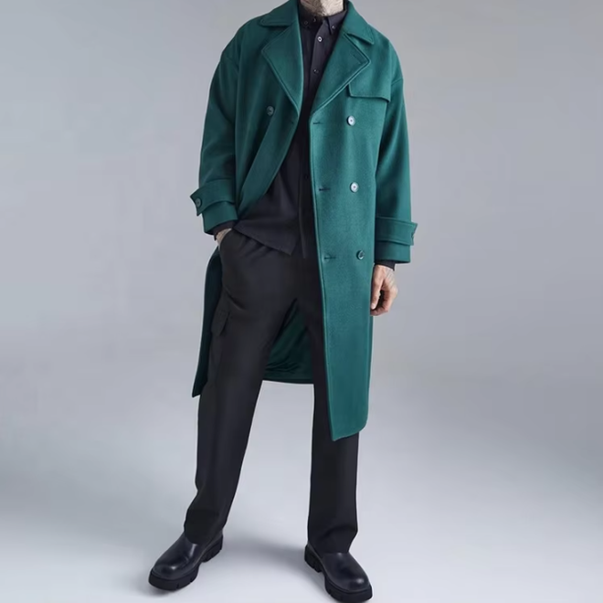 Luxury Wool Mens Double Breasted Trench Coats
