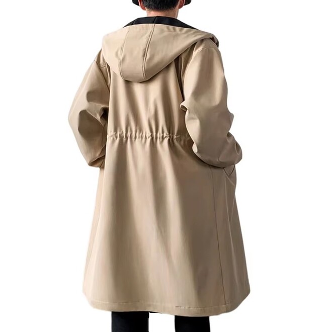 Mens Streetwear Long Fashionable Autumn Hooded Trench Coat