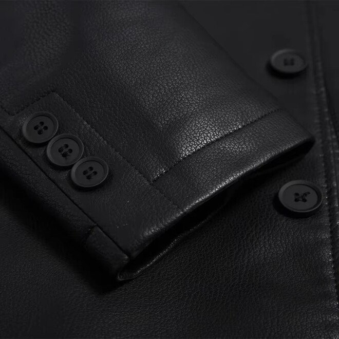 Mens Medium PU Leather Trench Coat