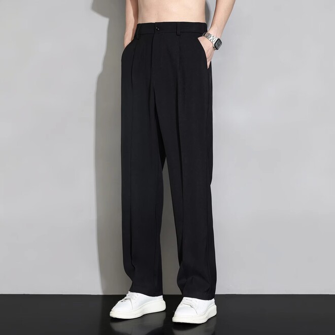 Mens Straight Leg Loose Casual Suit Pants