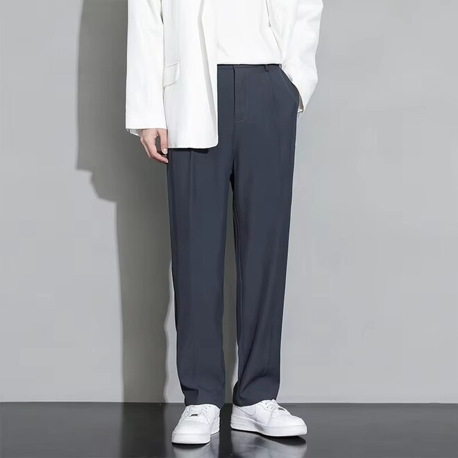 Mens Straight Leg Loose Casual Suit Pants