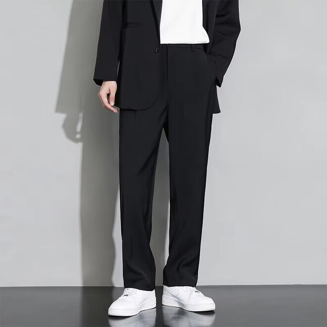 Mens Straight Leg Loose Casual Suit Pants