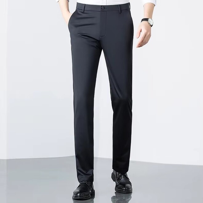 Mens Business Autumn Ice Silk Thin Suit Pants