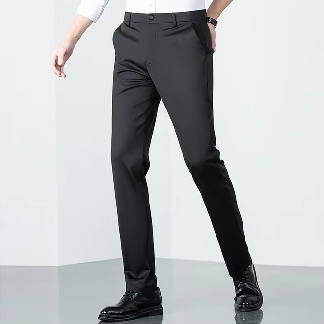 Mens Business Autumn Ice Silk Thin Suit Pants