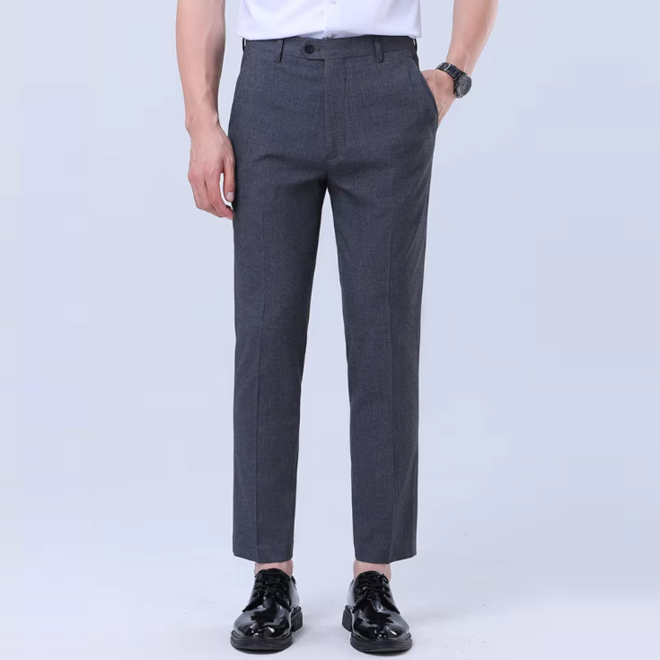 Mens Nine Point Autumn Slim Fit Stretchy No Iron Workwear Business Casual Trousers