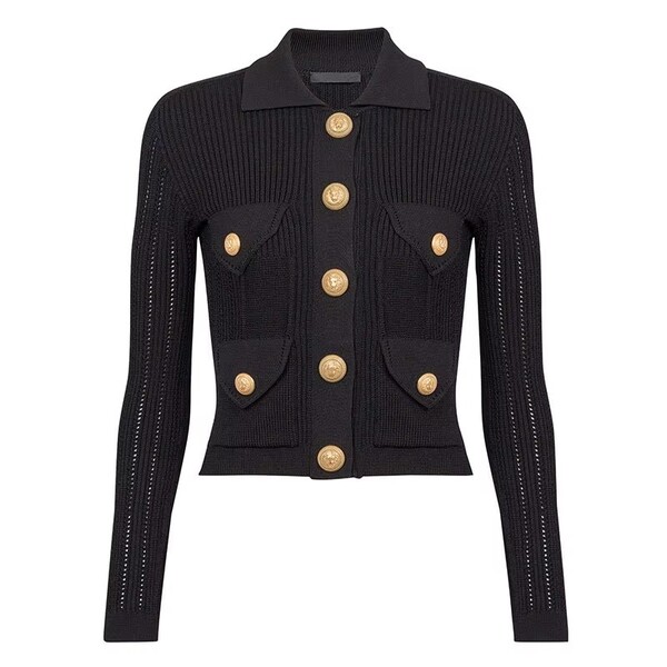 Womens Fashion Lapel Knit Top