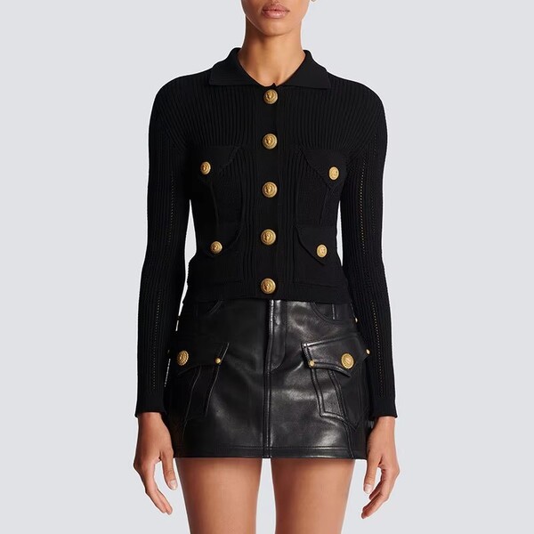 Womens Fashion Lapel Knit Top