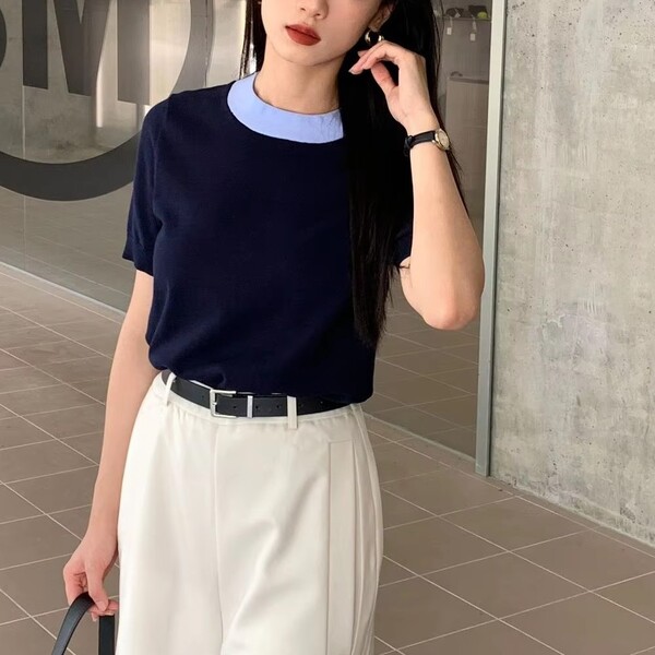Simple Casual Knit Short Sleeve Top