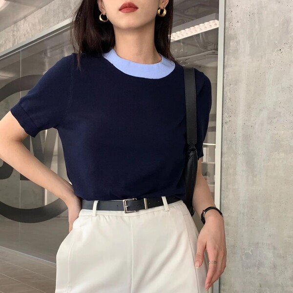 Simple Casual Knit Short Sleeve Top