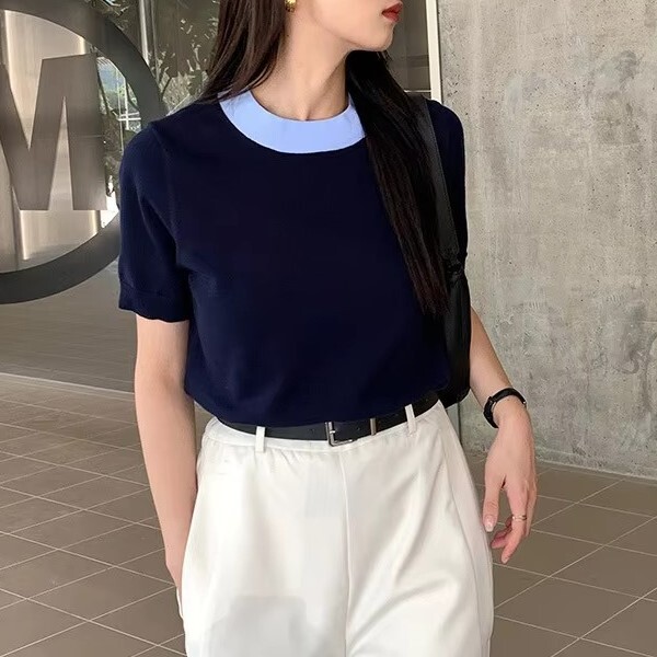 Simple Casual Knit Short Sleeve Top