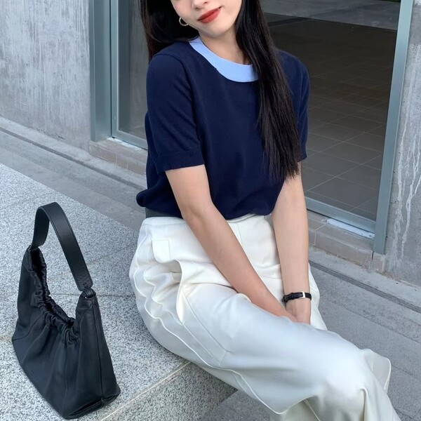 Simple Casual Knit Short Sleeve Top